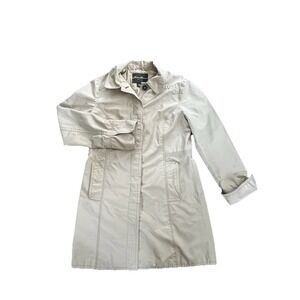 VTG Eddie Bauer Coat Womens Small Beige Khaki Tan Trench Button Front Lined Midi